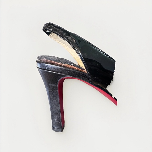 Christian‎ Louboutin Black Leather Peep Toe Slingback Sandals Size 37